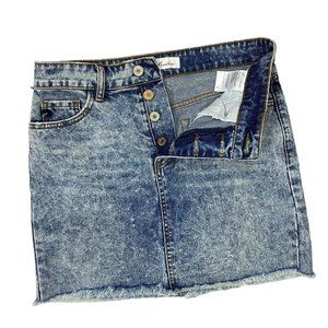KanCan Denim Mini Jean Skirt Size Small Acid Wash Exposed Button Fly Raw Hem